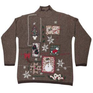 Vintage Christmas Sweater Granny Ugly Embroidered Snowman Holiday BP Design XL
